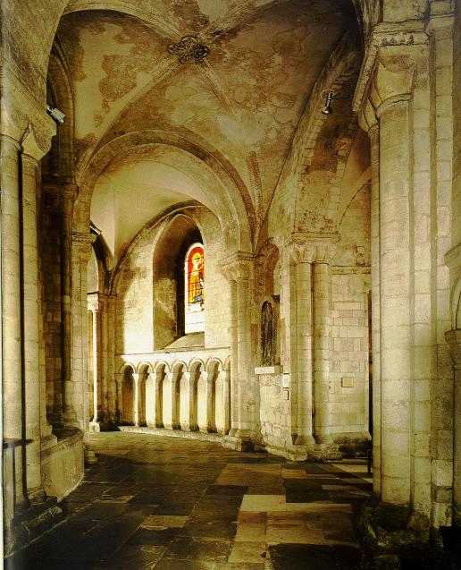 Norwich Cathedral, groin vault in ambulatory, detail showing painted conversion to rib vault