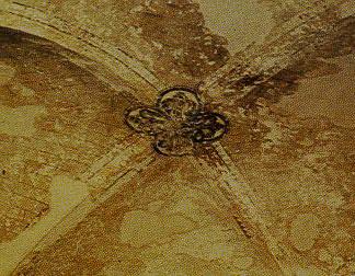 Norwich Cathedral, groin vault in ambulatory, detail showing painted conversion to rib vault